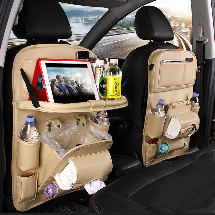 PU Leather Backseat Organizer with Foldable Tray โ Waterproof Car Storage (Universal Fit)