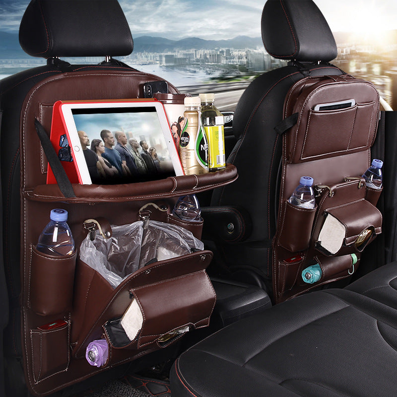 PU Leather Backseat Organizer with Foldable Tray — Waterproof Car Storage (Universal Fit)